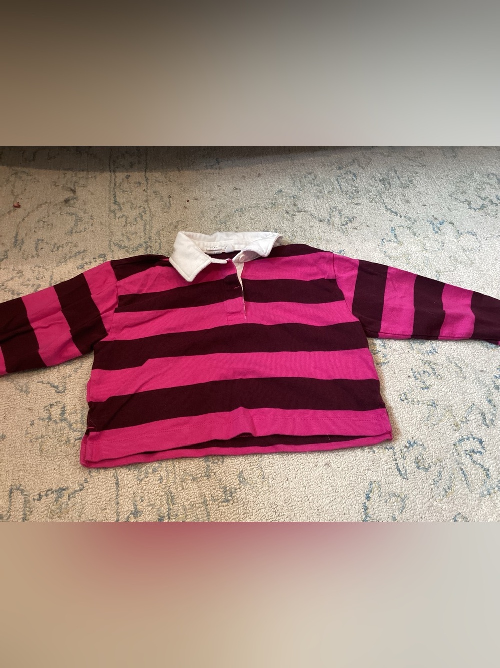 GAP Striped Rugby Polo in Hot Pink & Dark Magenta with White Collar